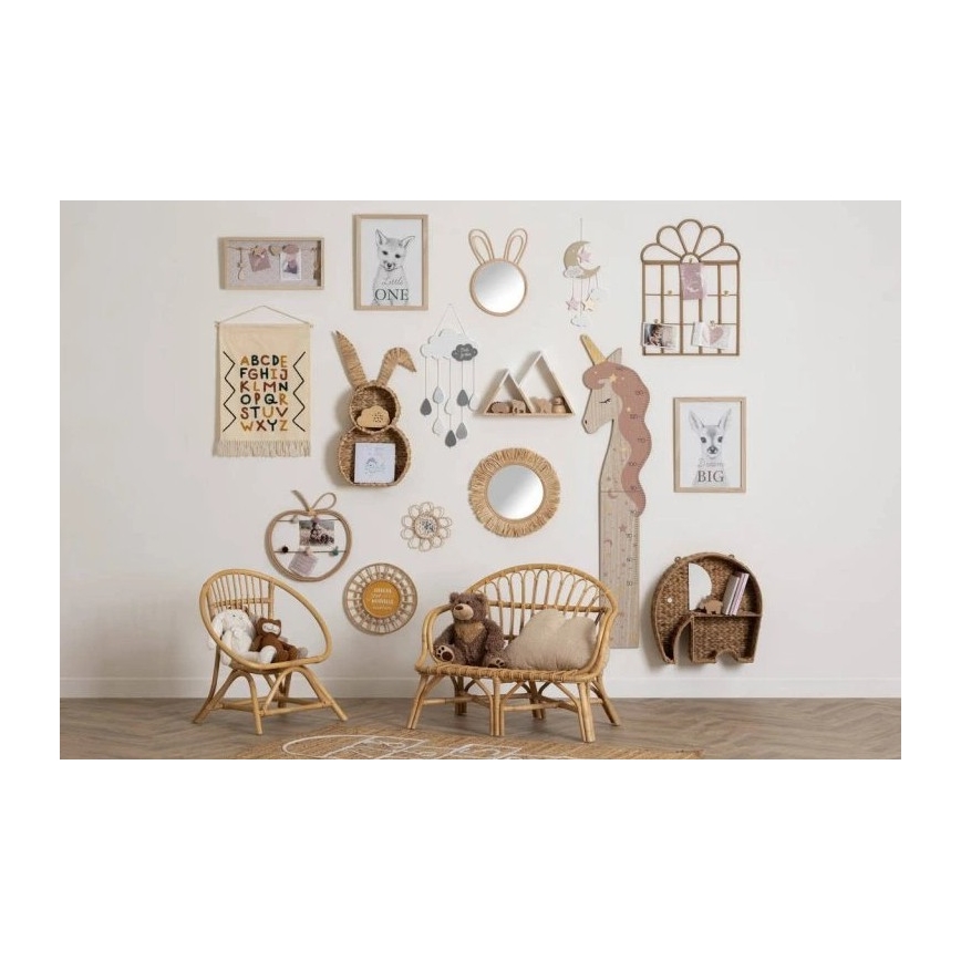 Atmosphera - LION Children's Wall Mirror, Ø 38 cm, Rattan/Raffia