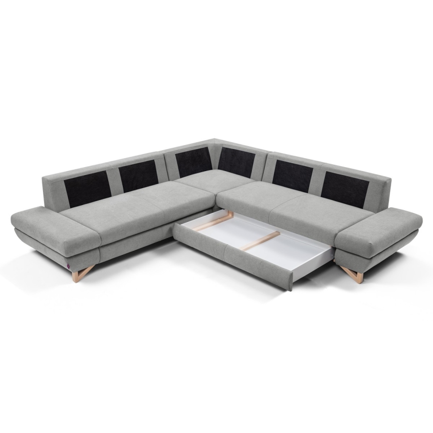 AVESTA Grey L-shaped Upholstered Corner Sofa Bed with Built-in Storage