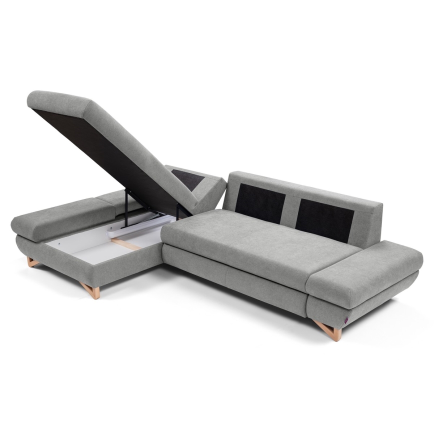 AVESTA Left-hand L-shaped Upholstered Corner Sofa Bed with Storage, Grey
