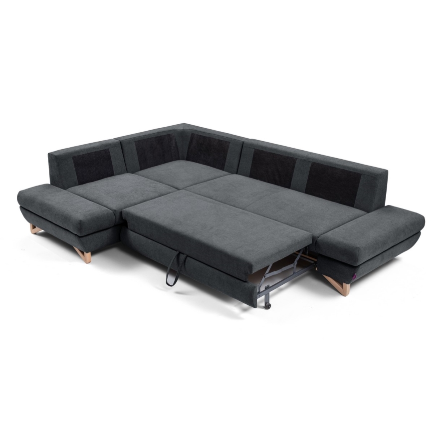 AVESTA left-facing L-shaped upholstered corner sofa bed with storage, anthracite