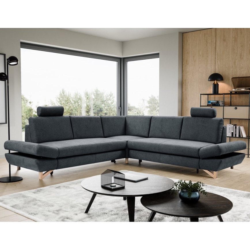 AVESTA Right-Facing L-Shaped Upholstered Corner Sofa Bed with Storage, Anthracite