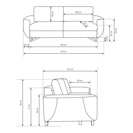 AVESTA two-seater sofa, grey