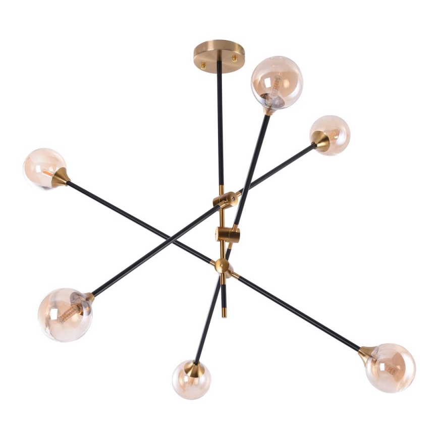 Azzardo AZ4700 - Chandelier on a pole SOLEN 6xG9/30W/230V black/gold
