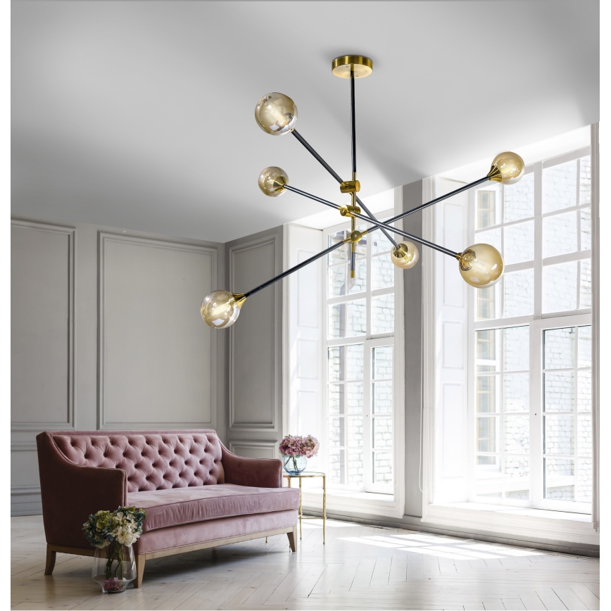 Azzardo AZ4700 - Chandelier on a pole SOLEN 6xG9/30W/230V black/gold
