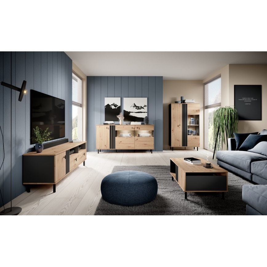 BADIA Display Cabinet, Oak/Anthracite