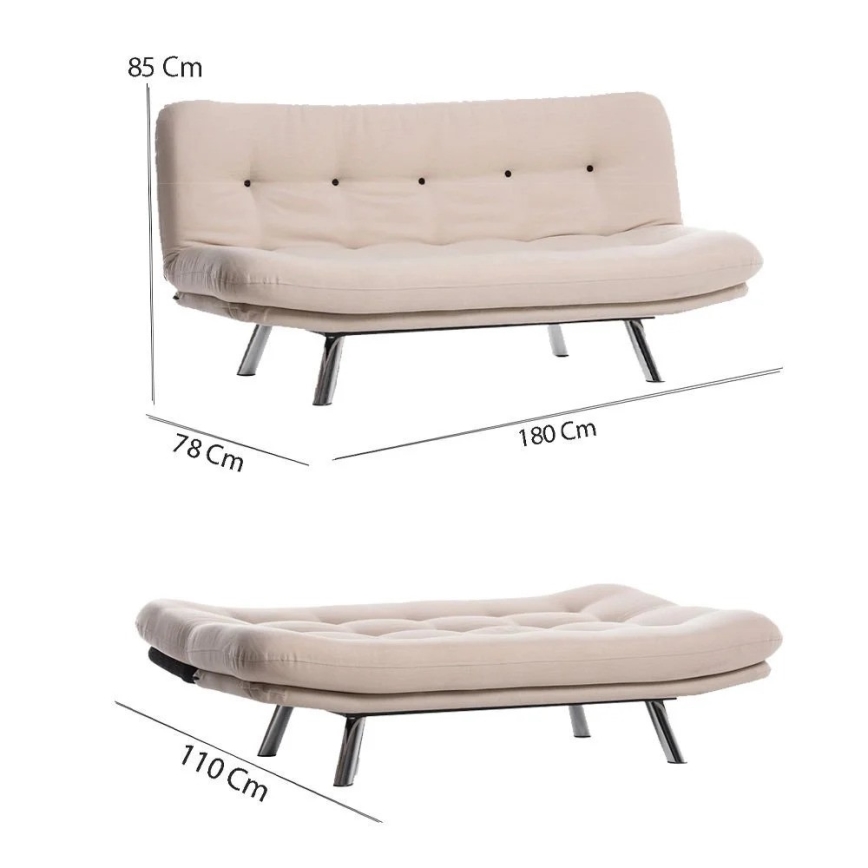 BAKU two-seater sofa bed, cream