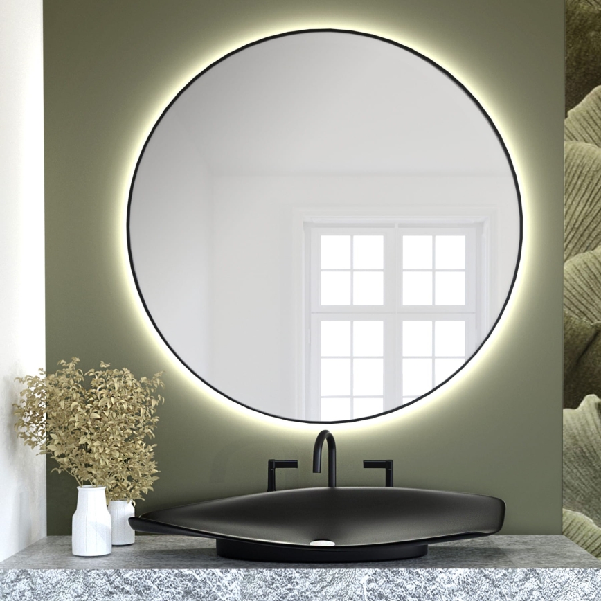 Baltica Design - BRIGHT LED Illuminated Bathroom Wall Mirror with Integrated Backlight, 15W/230V, 3000K, Ø 80 cm, IP65, Black