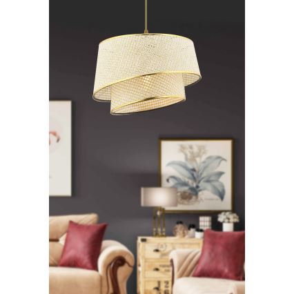 BARETTE 1xE27/60W/230V Cream/Gold Pendant Lamp