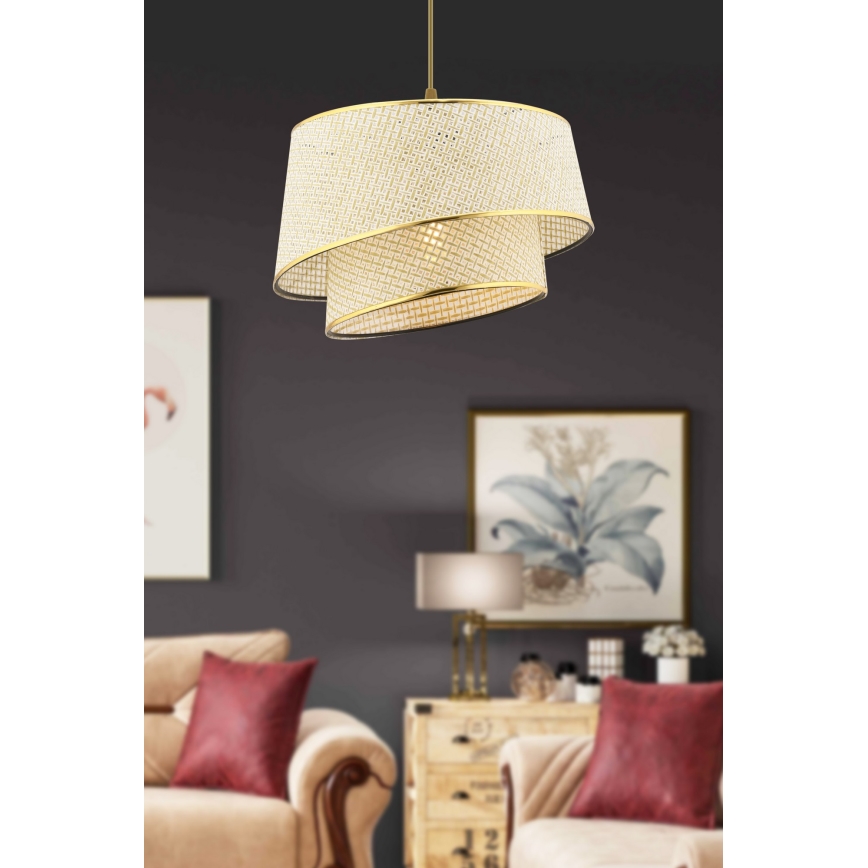 BARETTE 1xE27/60W/230V Cream/Gold Pendant Lamp