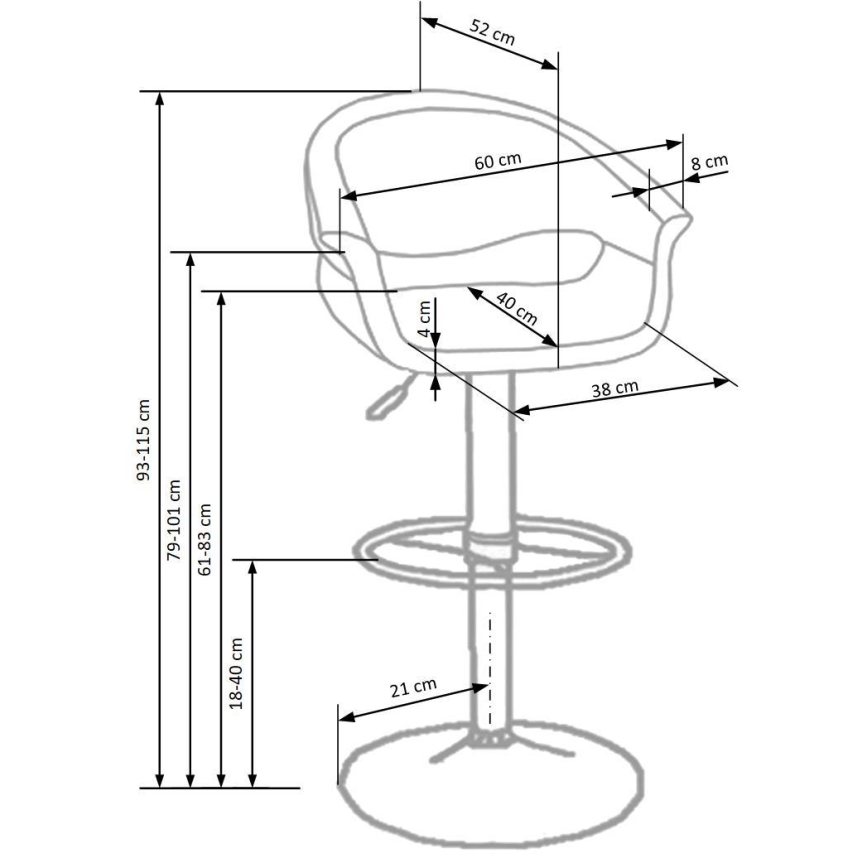 Barstool 115x60 cm white/black/shiny chrome