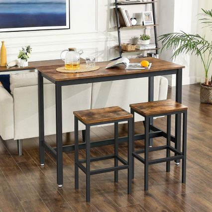 BARTIS bar table and set of 2 bar stools — brown/black