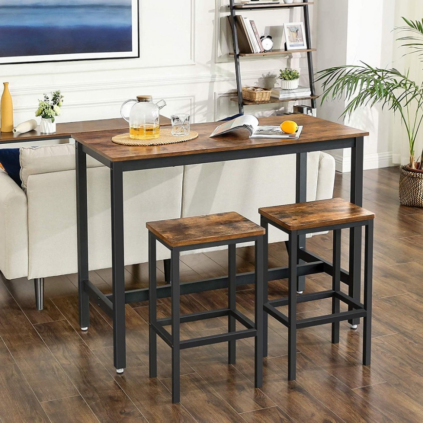 BARTIS bar table and set of 2 bar stools — brown/black