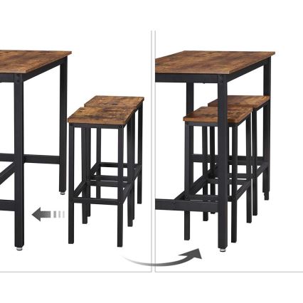 BARTIS bar table and set of 2 bar stools — brown/black