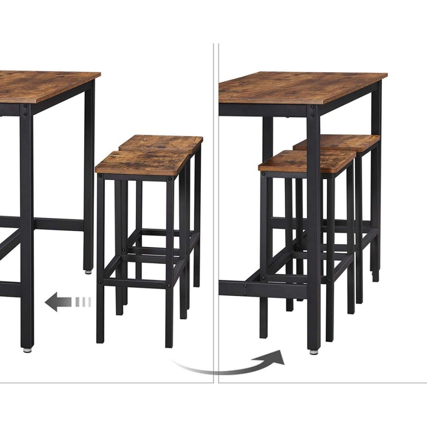 BARTIS bar table and set of 2 bar stools — brown/black