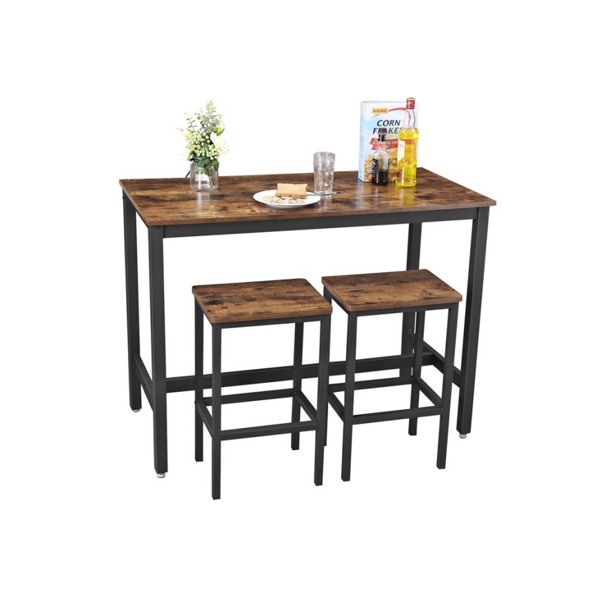 BARTIS bar table and set of 2 bar stools — brown/black