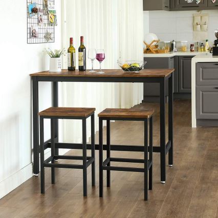 BARTIS bar table and set of 2 bar stools — brown/black