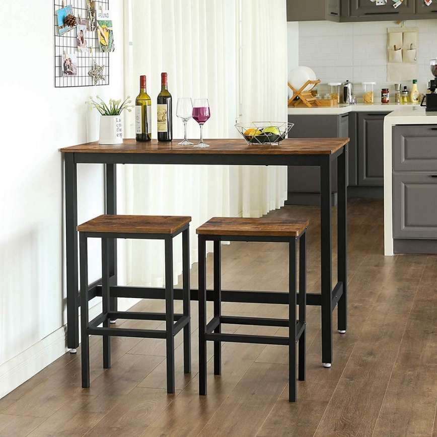 BARTIS bar table and set of 2 bar stools — brown/black