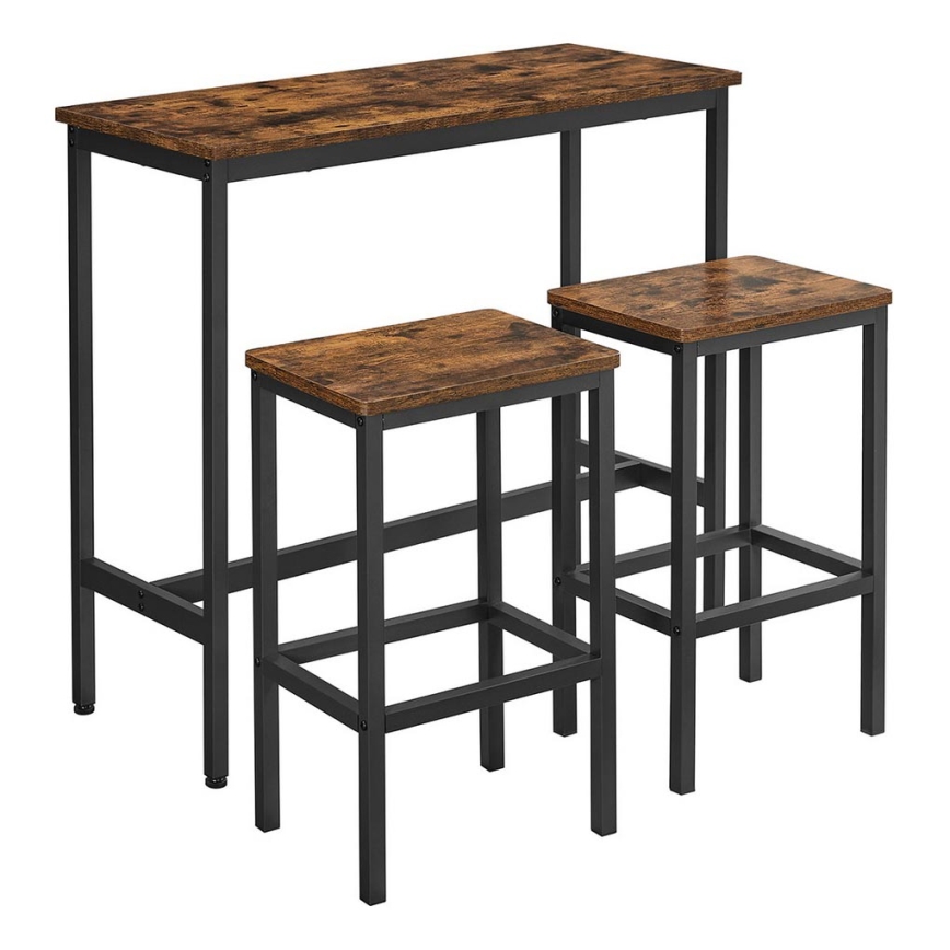 BARTIS Bar Table Set with 2 Bar Stools, Brown/Black