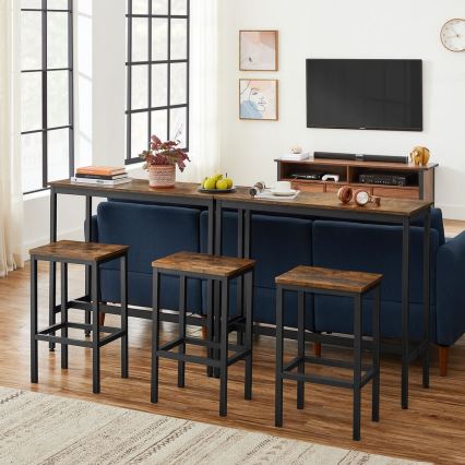 BARTIS Bar Table Set with 2 Bar Stools, Brown/Black
