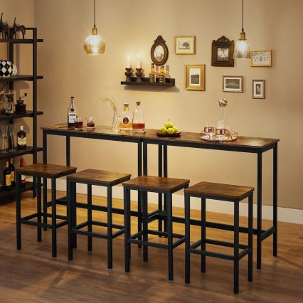 BARTIS Bar Table Set with 2 Bar Stools, Brown/Black