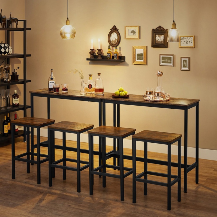 BARTIS Bar Table Set with 2 Bar Stools, Brown/Black