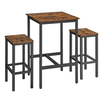 BARTIS bar table set with 2x bar stools, brown/black