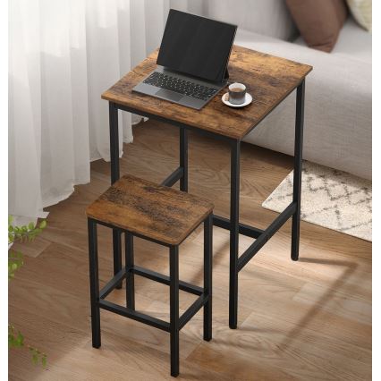 BARTIS bar table set with 2x bar stools, brown/black