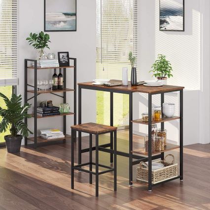 BARTIS bar table with shelves, brown/black