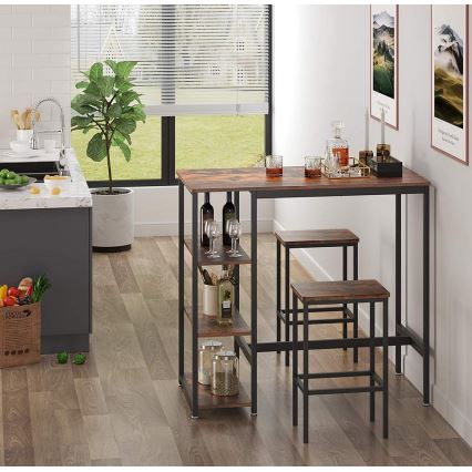 BARTIS bar table with shelves, brown/black
