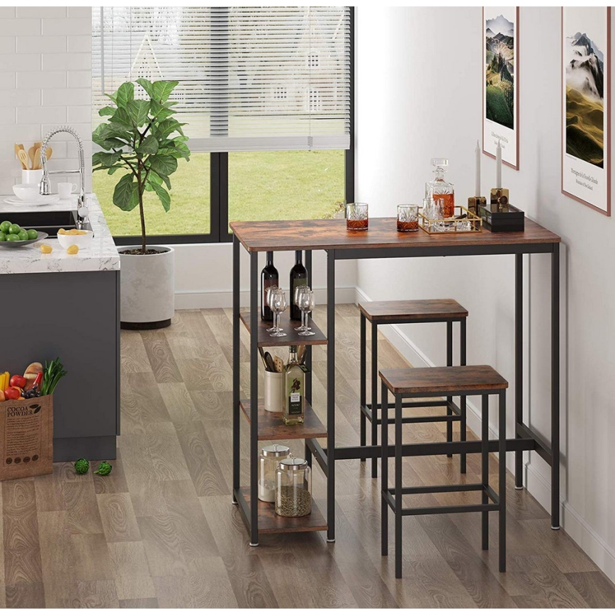 BARTIS bar table with shelves, brown/black
