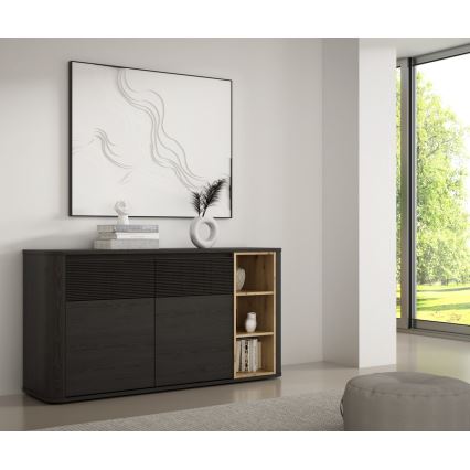 BASKO Chest of Drawers, Black/Oak