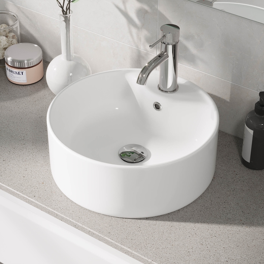 BATH DELUXE 06-038-09-11-00 - VIKEDAL countertop washbasin Ø 38 cm, ceramic/white