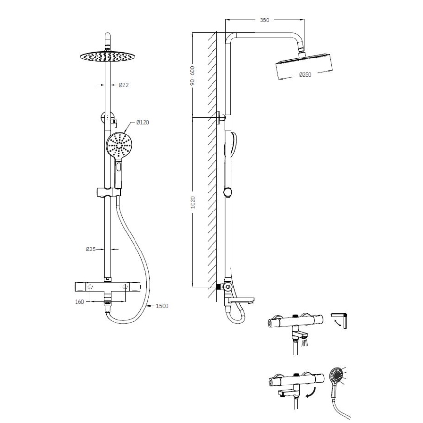 BATH DELUXE 31-160-11-60-00 - Shower set with thermostatic tap DRAGOR shiny chrome