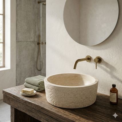 Bathco 00307 - DUAL Countertop Basin Ø 40.5 cm Stone/Beige