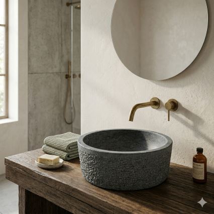 Bathco 00308 - DUAL Countertop Basin Ø 40.5 cm Stone/Grey