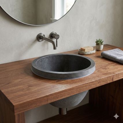 Bathco 00374 - MIRAGE Built-in Countertop Basin Ø 40 cm, Stone/Gray