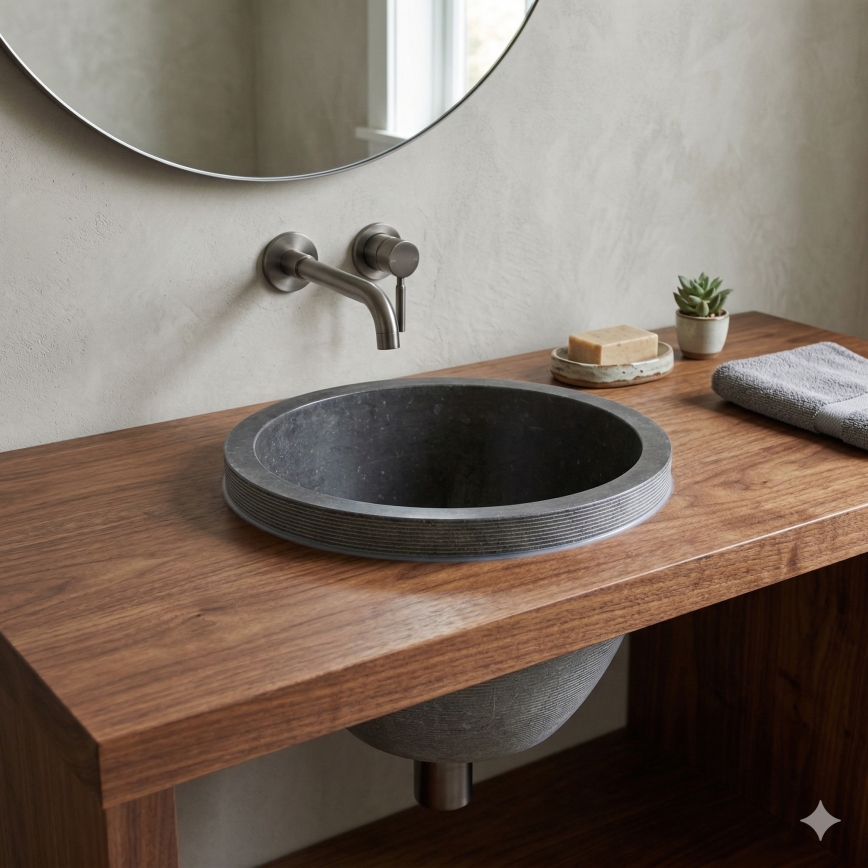 Bathco 00374 - MIRAGE Built-in Countertop Basin Ø 40 cm, Stone/Gray
