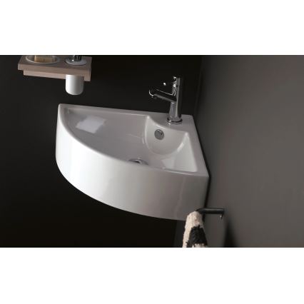Bathco 0043 - Corner Wall-hung Basin OPORTO 64.5 x 47 cm, porcelain/white