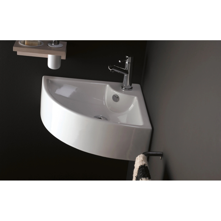 Bathco 0043 - Corner Wall-hung Basin OPORTO 64.5 x 47 cm, porcelain/white