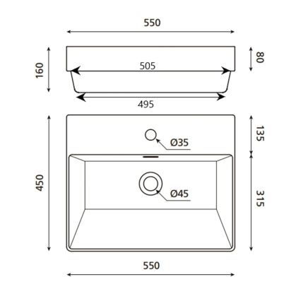 Bathco 0062 - Built-in washbasin FUNCHAL 55x45 cm porcelain/white