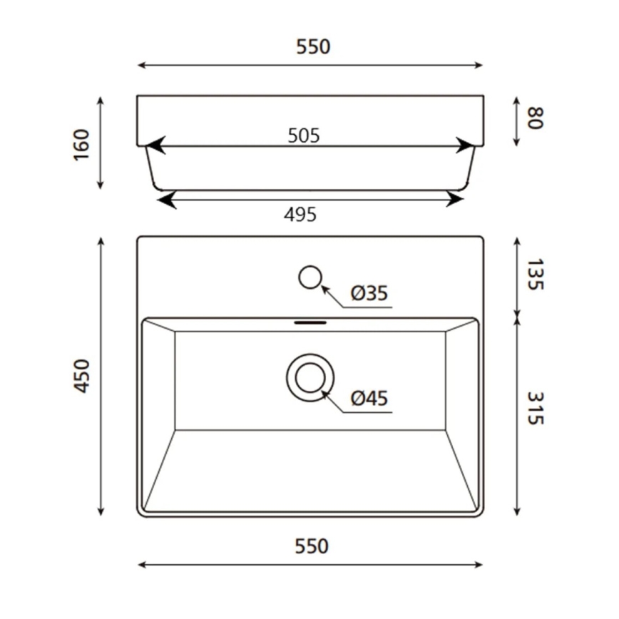 Bathco 0062 - Built-in washbasin FUNCHAL 55x45 cm porcelain/white