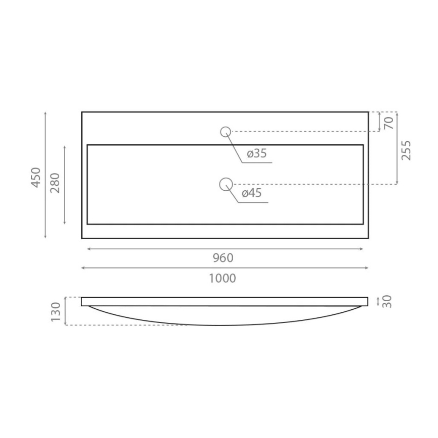 Bathco 0506 - Recessed washbasin MANHATTAN 100x45 cm resin/white