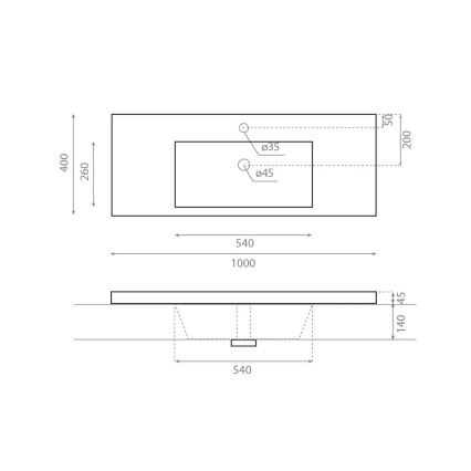 Bathco 0515 - COLLOTO Recessed Washbasin 100 x 40 cm, Resin / White