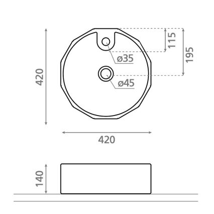 Bathco 4158 - CIRCUS Countertop Basin Ø 42 cm, Porcelain/White