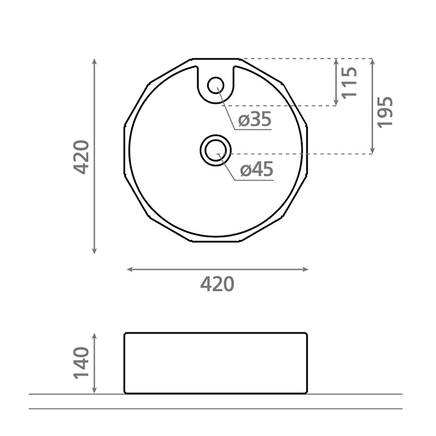 Bathco 4158 - CIRCUS Countertop Basin Ø 42 cm, Porcelain/White
