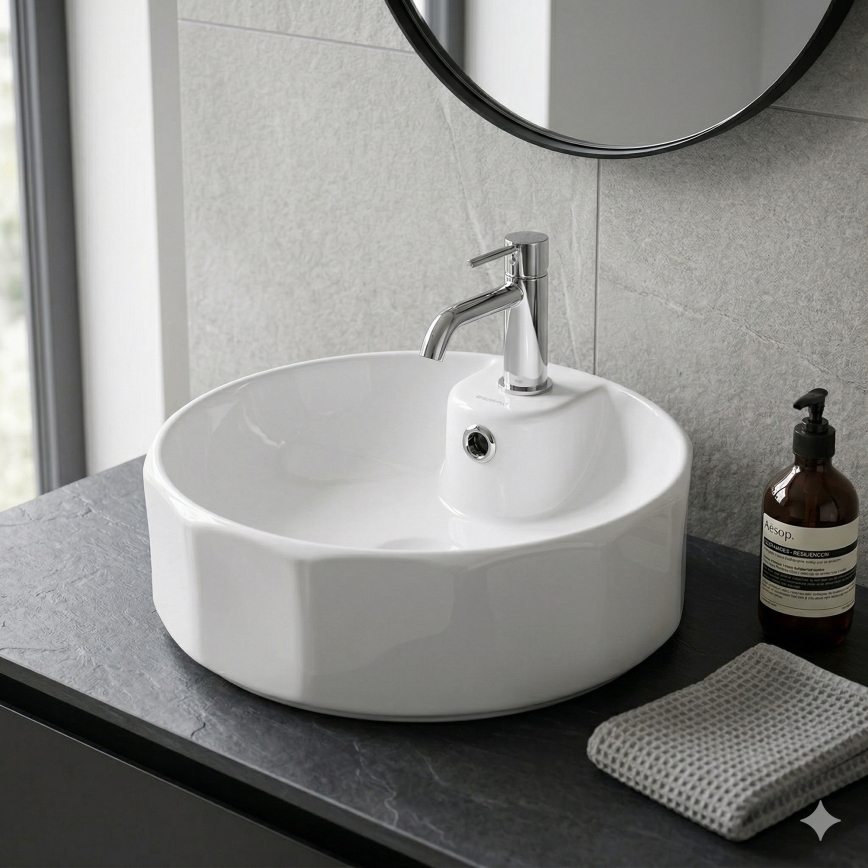 Bathco 4158 - CIRCUS Countertop Basin Ø 42 cm, Porcelain/White