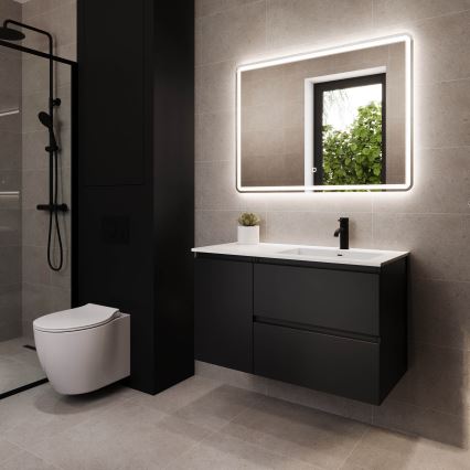 Bathroom cabinet with sink HELSINKI 95 cm right-hand/black