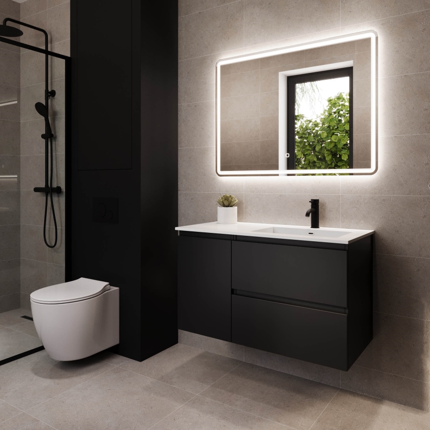 Bathroom cabinet with sink HELSINKI 95 cm right-hand/black