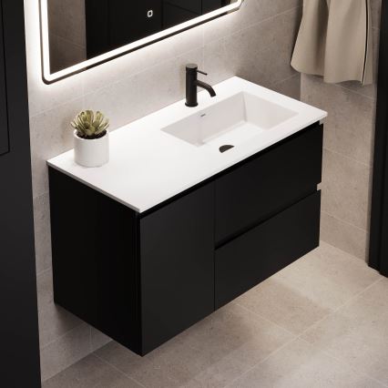 Bathroom cabinet with sink HELSINKI 95 cm right-hand/black