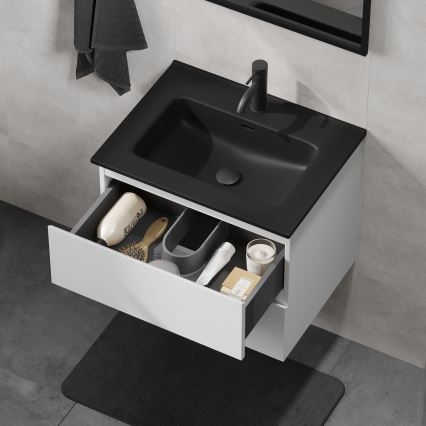 Bathroom cabinet with sink KENWOOD 61 cm white//black